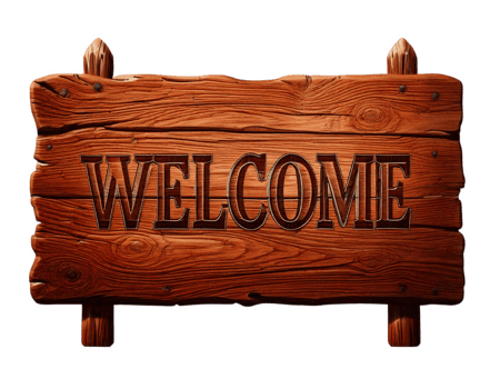 Wooden welcome sign with rustic design, perfect for home or garden decor, inviting guests with warm message. Ideal for entrances or outdoor spaces png