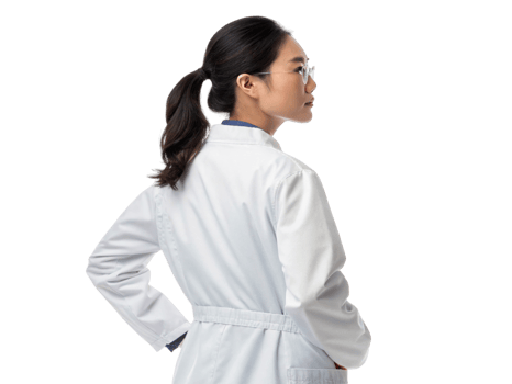 confident scientist in lab coat, showcasing professional demeanor and focus on biotechnology png