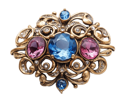 A vintage brooch with colorful gemstones and intricate design, showcasing elegance and craftsmanship. Perfect for collectors and fashion enthusiasts png