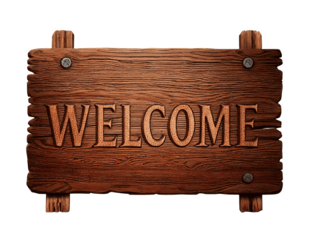 Welcome sign on wooden board with rustic texture and design png
