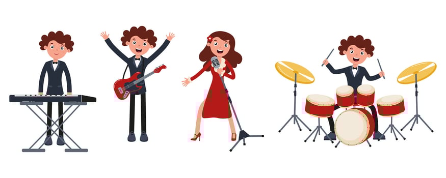 Young musicians performing in a vibrant band during a lively music festival vector
