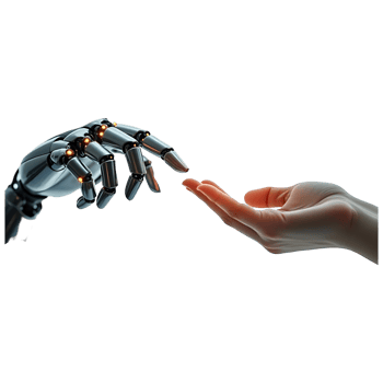 Futuristic Human and Robot Hand Connection AI Technology Concept png