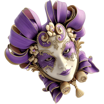 Mysterious violet mask adorned golden accents zzling details, perfect for festive masquerade balls elegant costume events. png