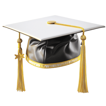 Proud white graduation cap placed atop a rolled diploma represents success, personal growth, the exciting start of new opportunities. png