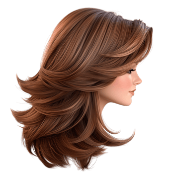 Smooth glossy brunette hair cascades in soft layers, reflecting beauty, style, expert hair craftsmanship in modern fashion. png