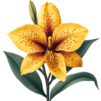 Yellow Lily Flower Botanical Illustration Dark Background png