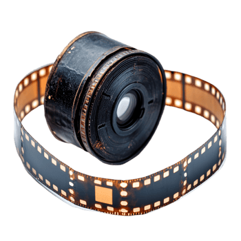 Vintage Film Reel and Old Camera Lens Nostalgia Memories png