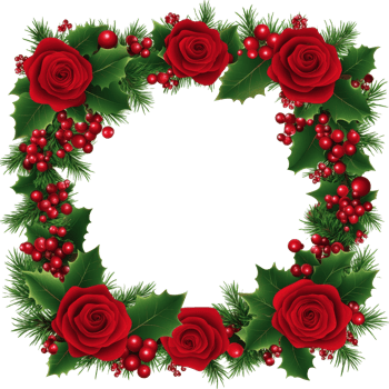 A decorative floral frame featuring roses holly and berries png