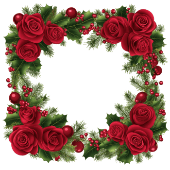 A square frame of red roses with decorative greenery and ornaments png