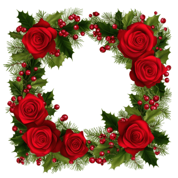 A decorative square frame of red roses and greenery png