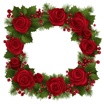 A square floral frame featuring red roses and green foliage png