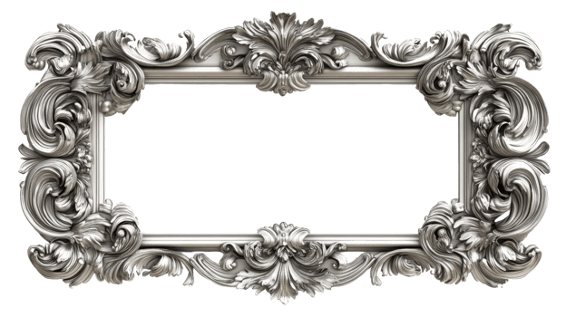 Intricately detailed silver rectangular ornamental picture frame decoration png
