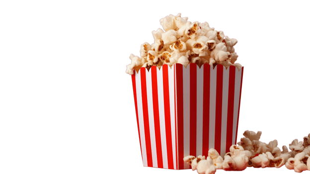 Popcorn Box with Red Stripes Isolated on Transparent Background, Space for Text. Cinema, Snack, Entertainment png