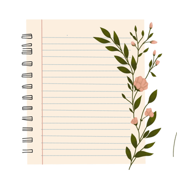 notebook with flowers and leaves on a transparent background png