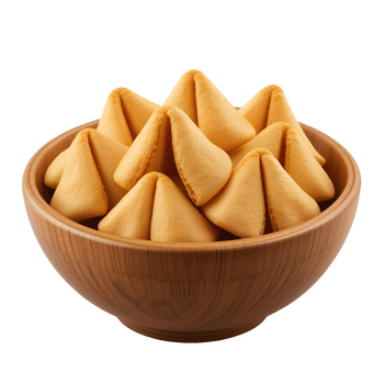 Crisp Fortune Cookies in Wooden Bowl Traditional Asian Dessert png
