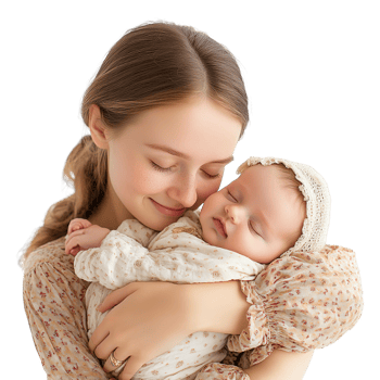 Mother hugging newborn baby isolated on a transparent background png