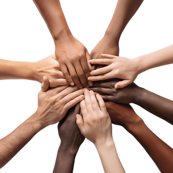 Multiple hands holding each other in the center isolated on transparent background png