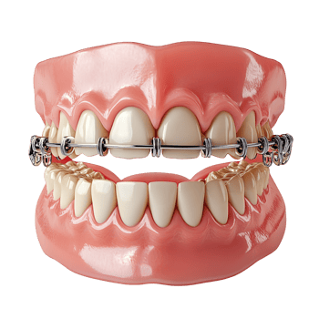 Model of teeth with orthodontic braces isolated on transparent background png