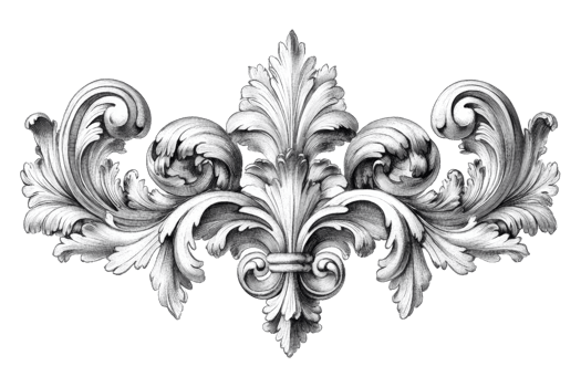 A detailed black and white floral decorative architectural element png