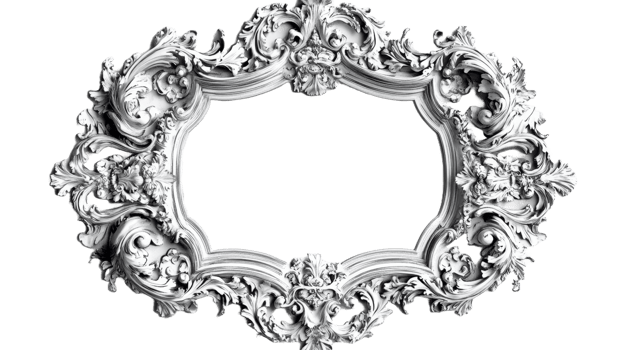 An ornate white decorative frame with intricate floral designs png