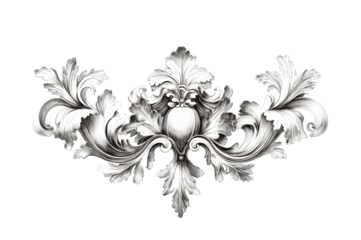 An elaborate monochrome decorative scrollwork architectural design element png