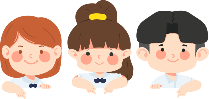 Cute kids student pointing down cartoon group png