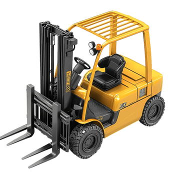 Sturdy orange forklift powerful lifting forks sts poised to transport heavy loads, optimizing efficiency for seamless warehouse operations. png