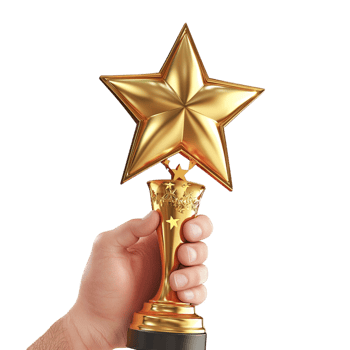 Shimmering golden star trophy held high signifies outsting achievement, ultimate triumph, the pride of wellearned excellence dedication. png