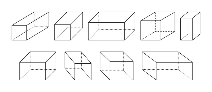 Rectangular prism outline in geometric mathematics isolated on a white background. vector