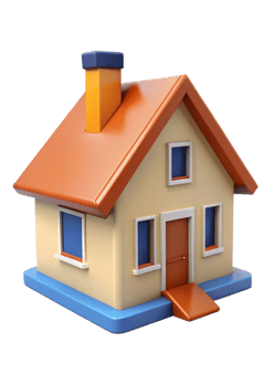 3D Render of Cute Little House with Orange Roof and Blue Base png