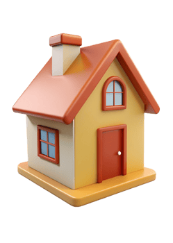 A charming 3Drendered cartoon house model with orange roof and yellow walls png