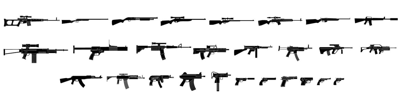 Set of machine gun silhouettes isolated on white background. illustration. vector