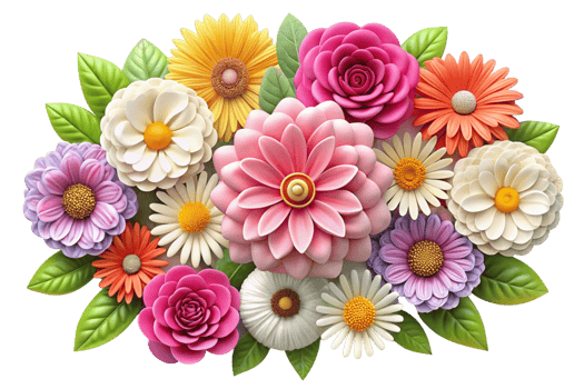 Vibrant 3D Render of a Colorful Flower Bouquet with Various Blooms png