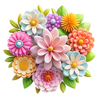A delightful bouquet of colorful paper flowers in pastel shades png