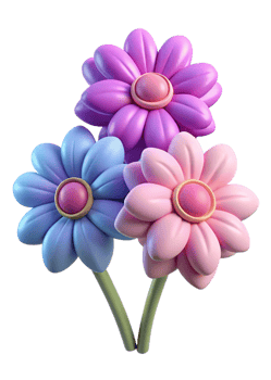 Three Dimensional Pastel Flowers Bouquet Illustration 3D Render png