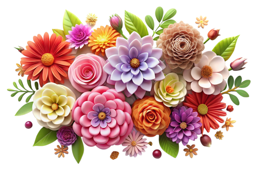 Vibrant 3D Paper Flower Bouquet Colorful Floral Arrangement png