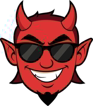 evil with a mischievous grin, sunglasses, and horns Logo, Mascot, icon vector