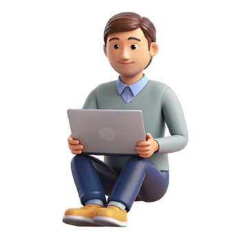 3D Render of a Smiling Man Sitting Crosslegged with a Laptop Computer png
