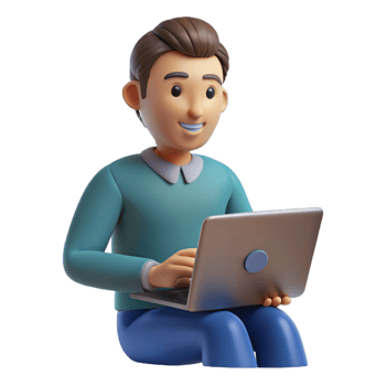3D Render of Smiling Man Using a Laptop Computer png