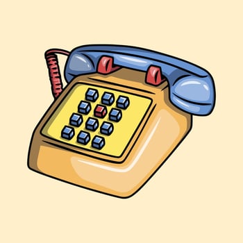 Yellow and Blue Retro Corded Phone Illustration vector