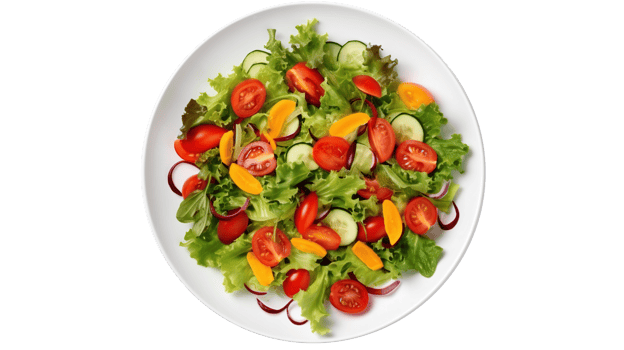 Fresh Salad Delight. Vibrant plate of greens on Transparent png