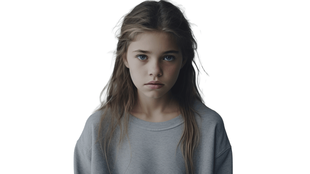 Frightened Girl Staring at the Camera on Transparent Background png