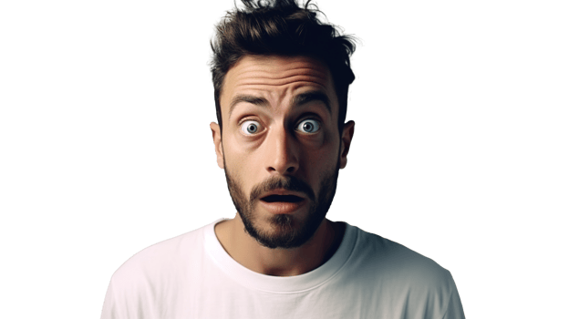 Terrified Man Looking Straight at the Camera on Transparent Background png
