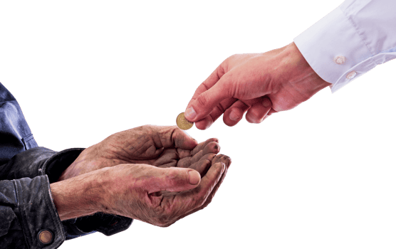 Giving money coin to poor. Donate Zakat Fitrah charity In Ramadan png
