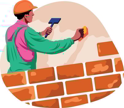 A flat style illustration of a bricklayer making a wall vector