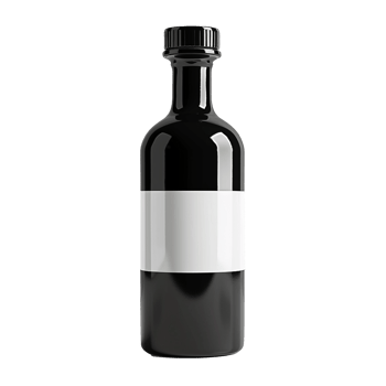 A sleek black bottle with a white label, perfect for showcasing your premium product or brand png