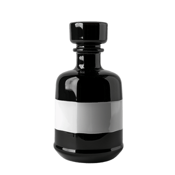 Sleek Black and White Glass Decanter with a Wide Band Label png