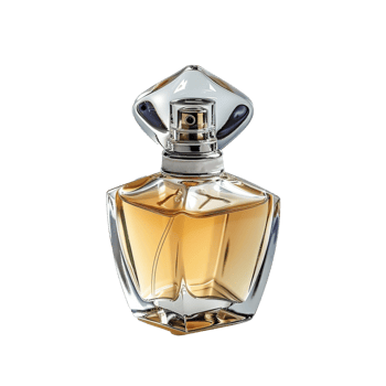 A Stunning Amber Perfume Bottle with a Unique Diamond Shaped Cap png