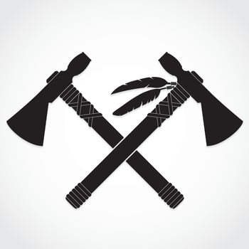 two silhouette crossed tomahawk axes symbol vector