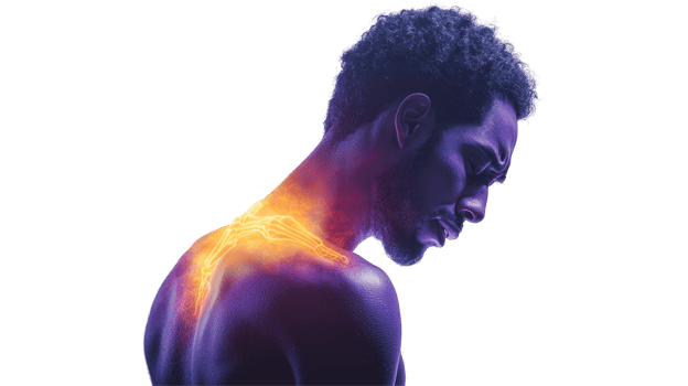 Conceptual Image of a Man with a Glowing Neck and Spine pain, Side View, Isolated on transparent background png